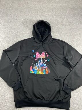 Disney Black Hoodie with Colorful Princess Castle and Pink Bow Graphic